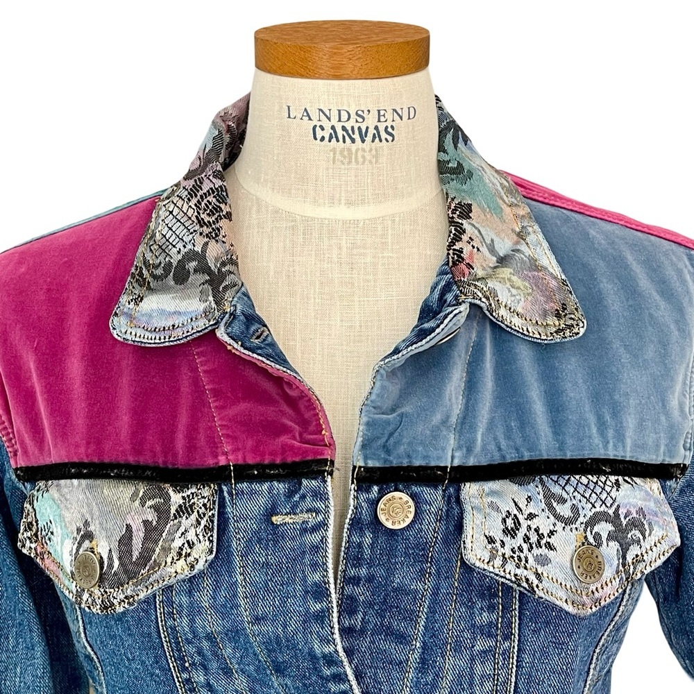 Breaker Denim Button Up Patchwork Jacket SzS Tape… - image 5
